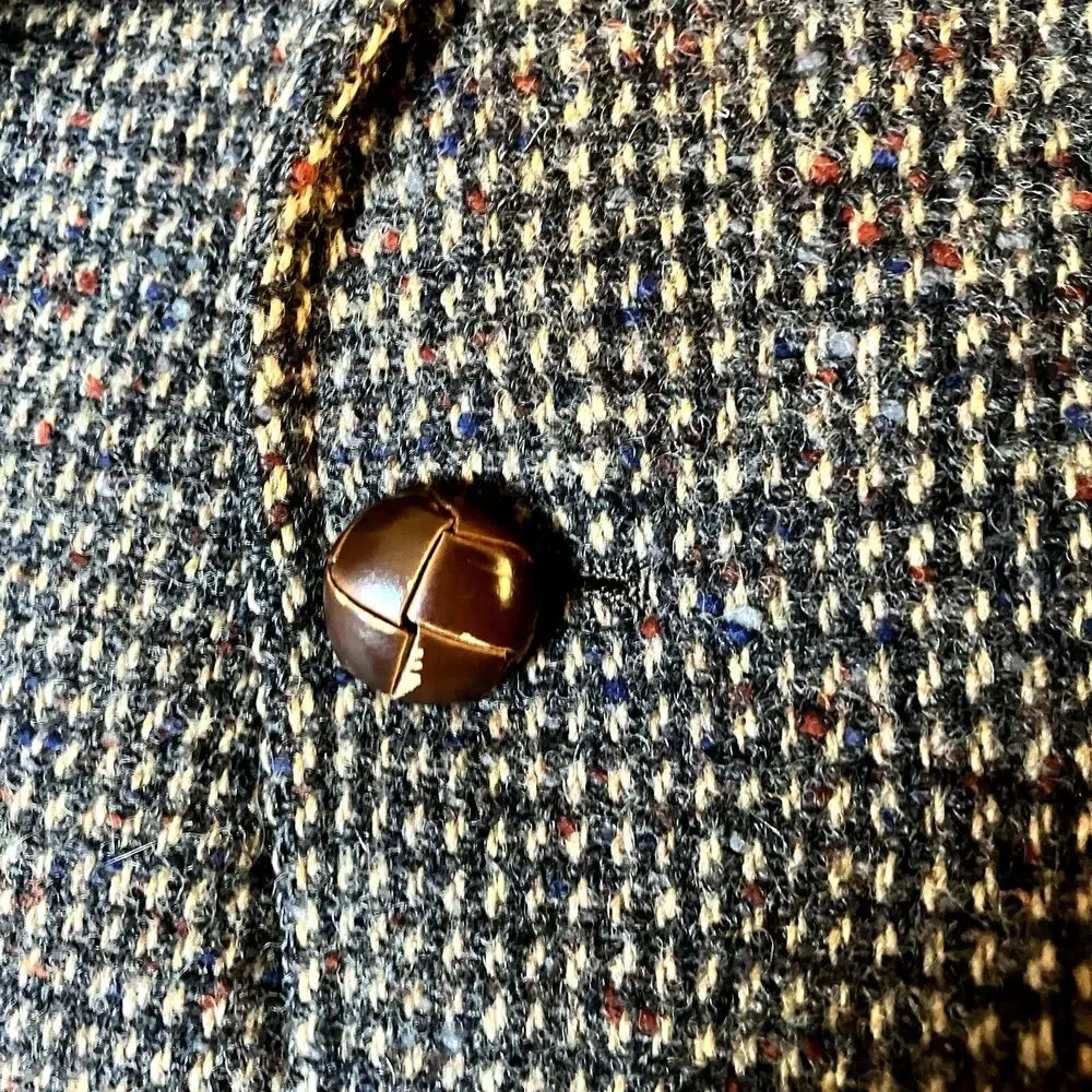 Stanley Blacker Vintage Tweed Wool Sport Coat Gray Fleck Check 42 44 USA Preppy